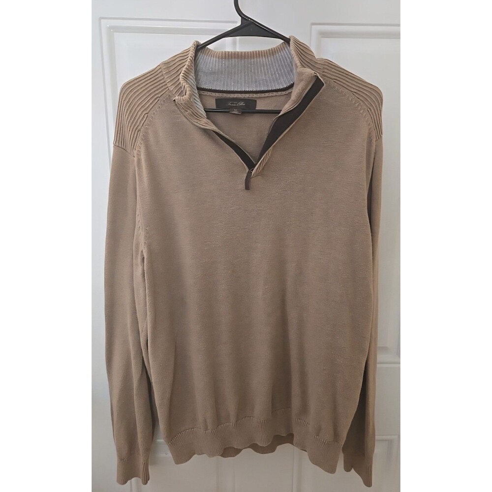 Tasso Elba men’s Medium Beige pullover Sweater Ribbed Shoulder